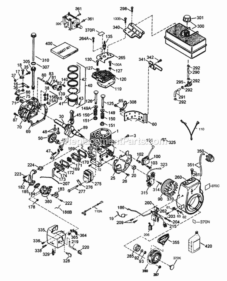 Engine Assembly Diagram and Parts List for 28232 220000001-220999999 - 2002 Lawn Boy Snow Blower